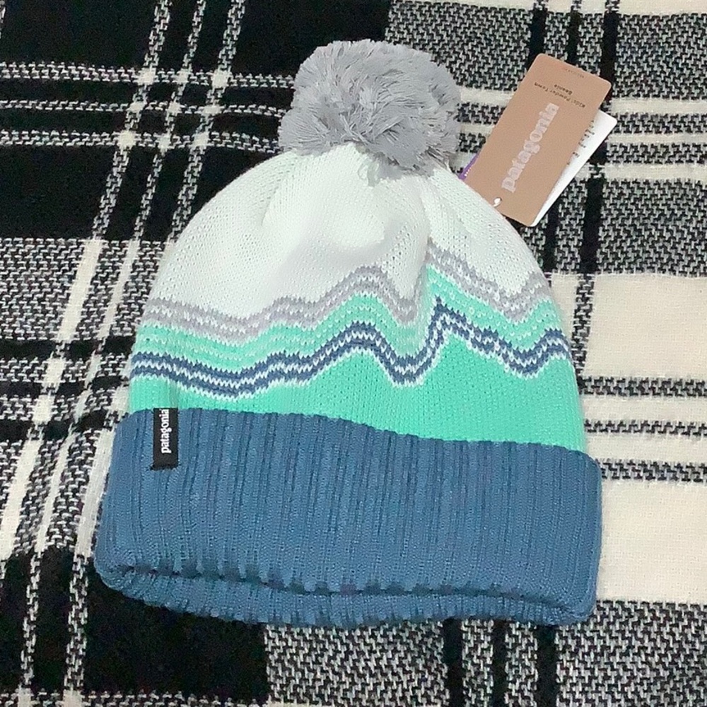 🔴 Patagonia kid’s powder town beanie ridge rise knit fresh teal - Picture 1 of 8